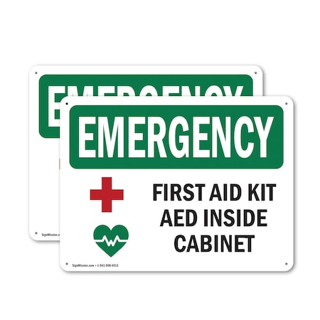 Signmission First Aid Kit AED Inside Cabinet With Symbol, 10 in W x Rectangle, Aluminum OS-2PACK-EM-A-710-L-10369